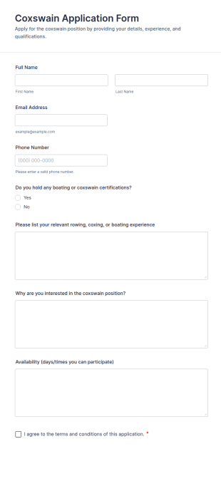 Coxswain Application Form Template