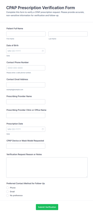 CPAP Prescription Verification Form Template