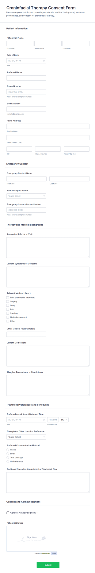 Craniofacial Therapy Consent Form Template