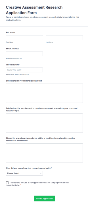 Creative Assessment Research Application Form Template