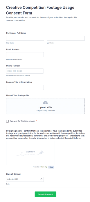Creative Competition Footage Usage Consent Form Template