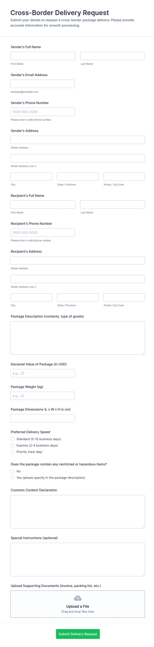 Cross Border Delivery Request Form Template