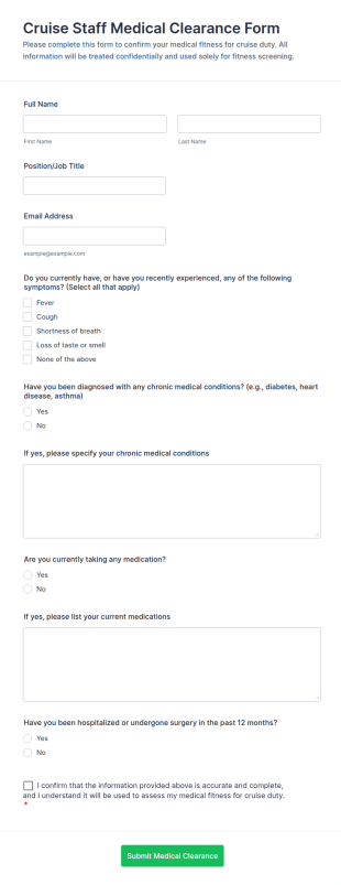 Cruise Staff Medical Clearance Form Template