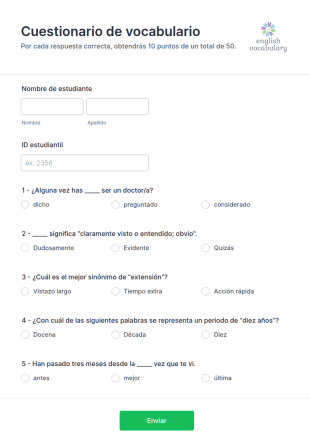 Cuestionario De Vocabulario