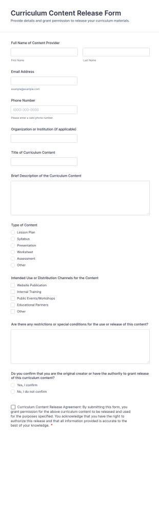 Curriculum Content Release Form Template