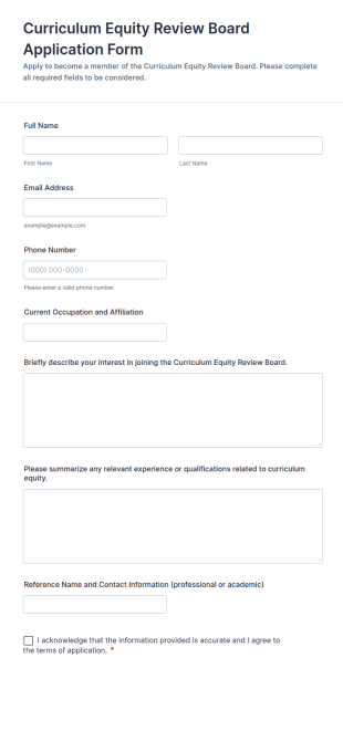 Curriculum Equity Review Board Application Form Template
