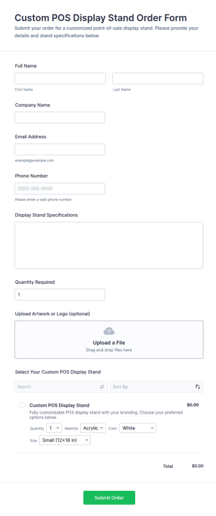 Custom POS Display Stand Order Form Template
