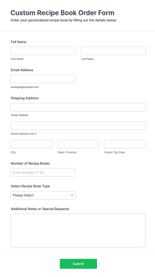 Custom Recipe Book Order Form Template