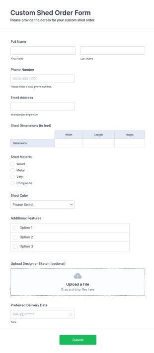 Custom Shed Order Form Template
