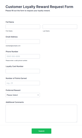 Customer Loyalty Reward Request Form Template