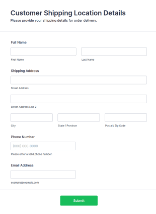 Customer Shipping Location Details Form Template