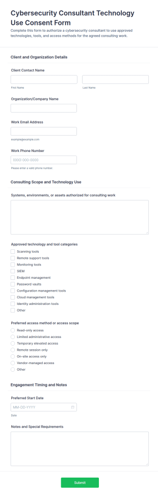 Cybersecurity Consultant Technology Use Consent Form Template