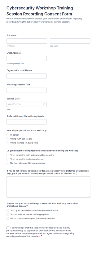 Cybersecurity Workshop Recording Consent Form Template