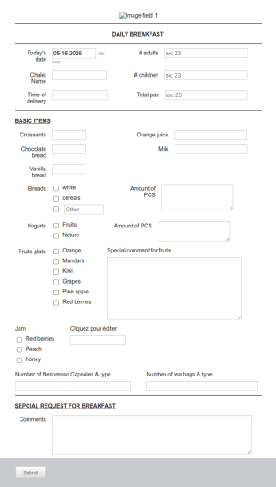 Daily Breakfast Sheet Form Template