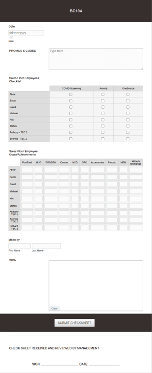 Daily Huddle Form Template