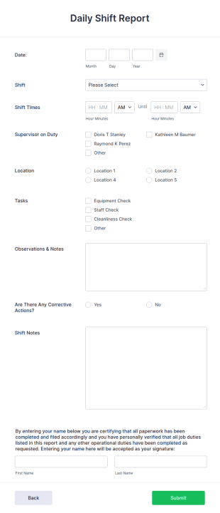 Daily Shift Report Template