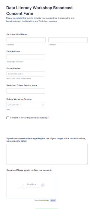 Data Literacy Workshop Broadcast Consent Form Template