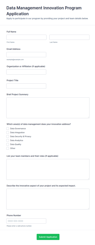 Data Management Innovation Program Application Form Template