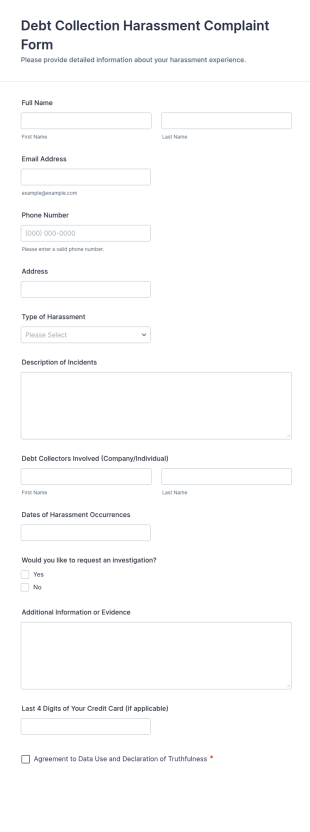 Debt Collection Harassment Complaint Form Template