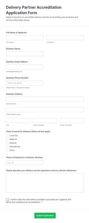 Delivery Partner Accreditation Application Form Template