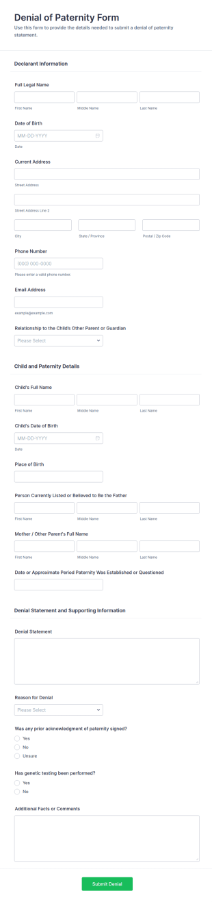 Denial Of Paternity Form Template