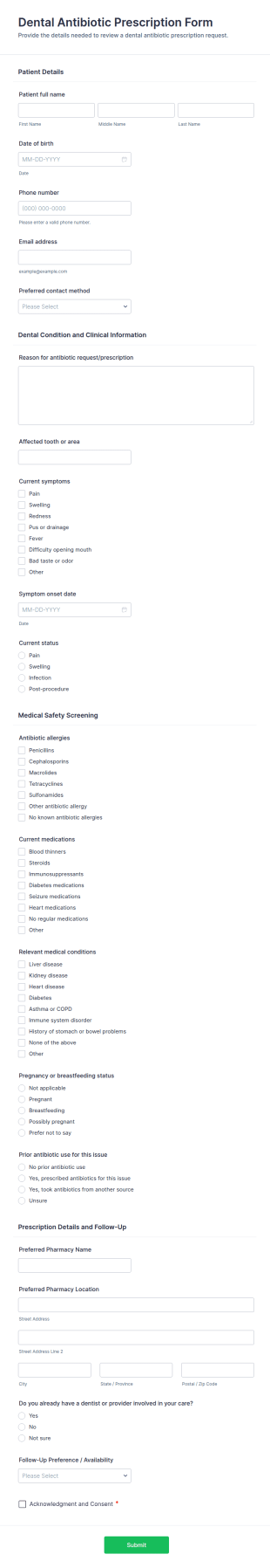 Dental Antibiotic Prescription Form Template