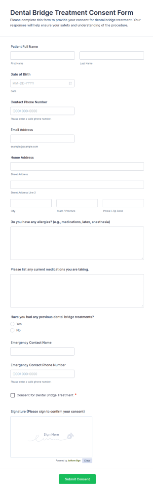 Dental Bridge Treatment Consent Form Template