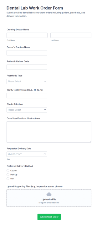 Dental Lab Work Order Form Template