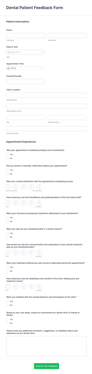 Dental Patient Feedback Form Template
