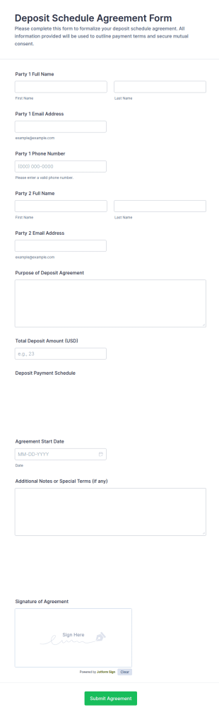 Deposit Schedule Agreement Form Template