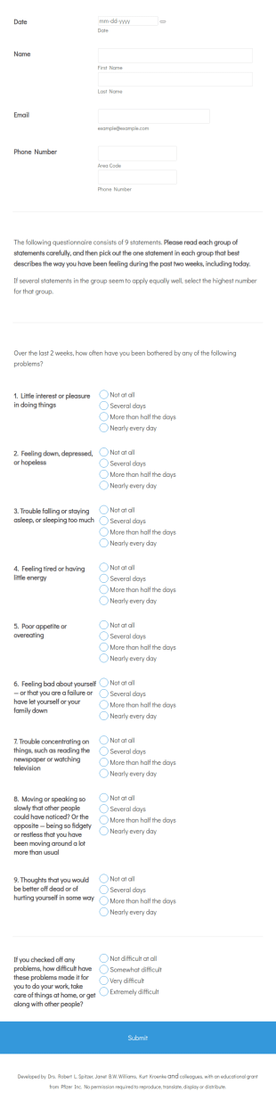 Depression Assessment Form Template