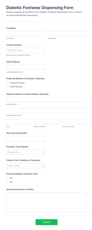 Diabetic Footwear Dispensing Form Template