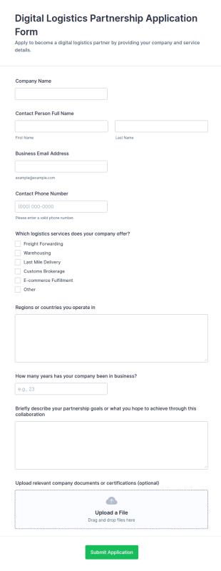 Digital Logistics Partnership Application Form Template