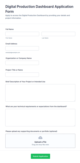 Digital Production Dashboard Application Form Template