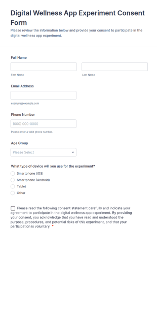 Digital Wellness App Experiment Consent Form Template
