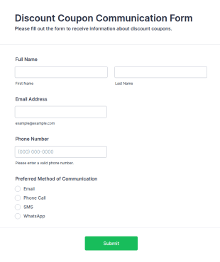 Discount Coupon Communication Form Template