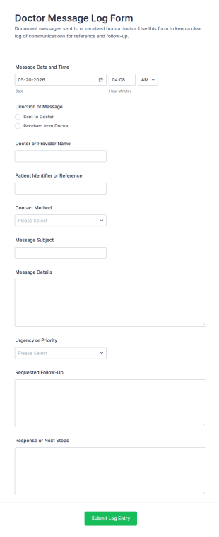 Doctor Message Log Form Template