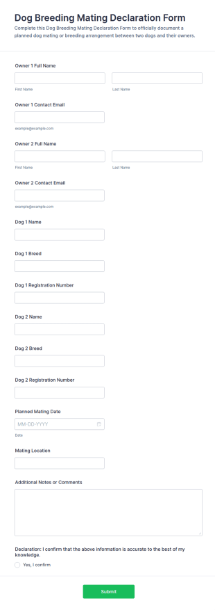 Dog Breeding Mating Declaration Form Template