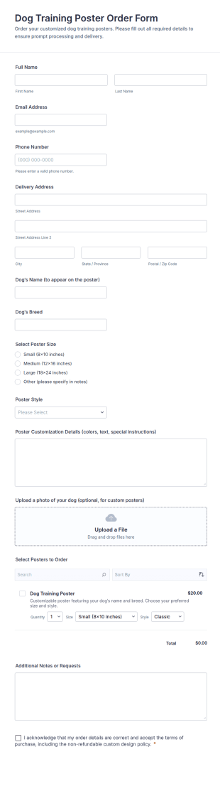 Dog Training Poster Order Form Template