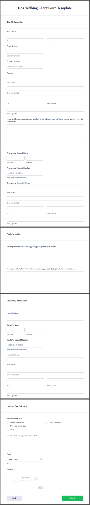 Dog Walking Client Form Template
