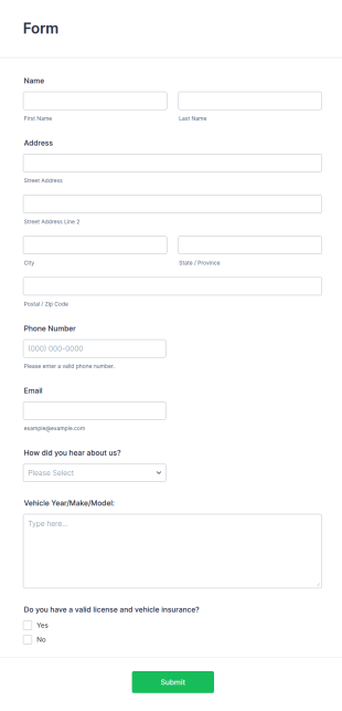 Driver Form Template