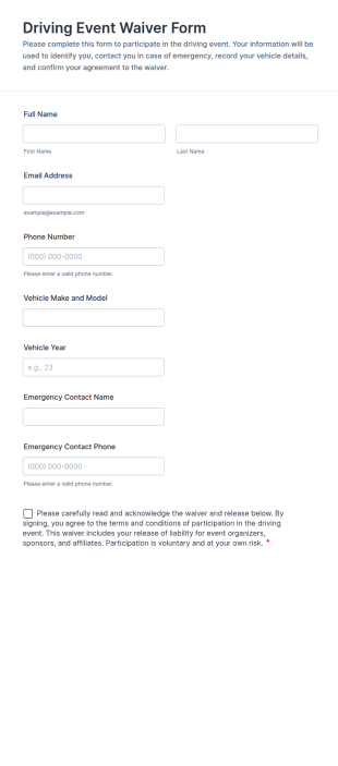Driving Event Waiver Form Template