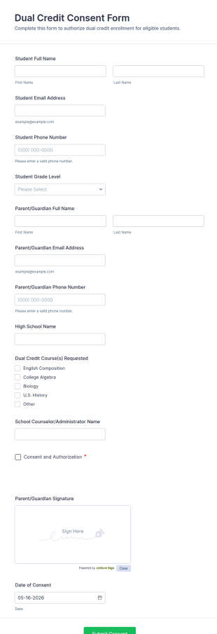 Dual Credit Consent Form Template