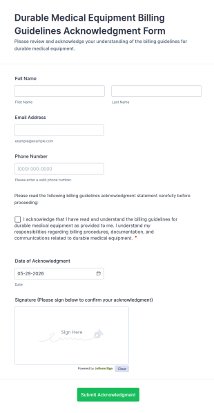 Durable Medical Equipment Billing Guidelines Acknowledgment Form Template