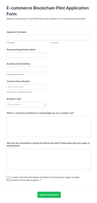 E Commerce Blockchain Pilot Application Form Template