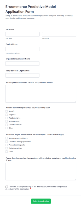 E Commerce Predictive Model Application Form Template
