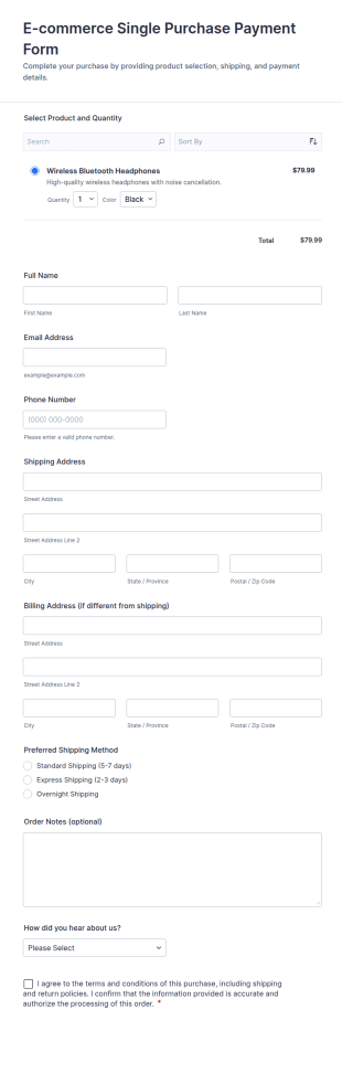 E Commerce Single Purchase Payment Form Template