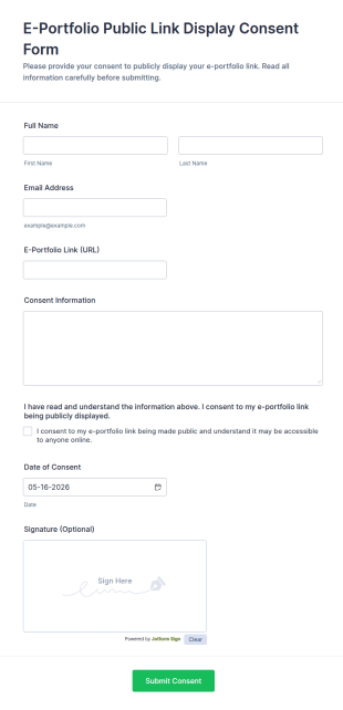 E Portfolio Public Link Display Consent Form Template