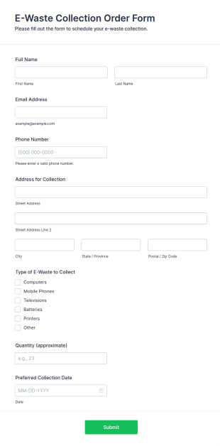 E Waste Collection Order Form Template