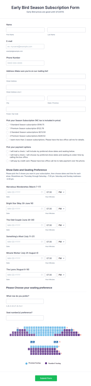 Early Bird Subscription Form Template